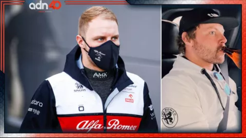 Valtteri Bottas tomando una caguama