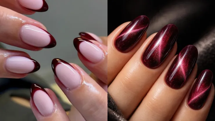 Uñas color vino tinto elegantes