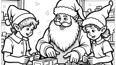 Santa Claus con duendes para imprimir