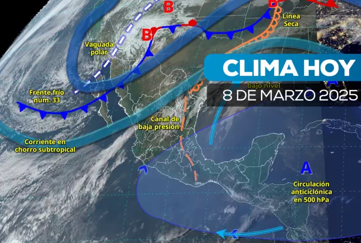 Frente frío 33 impactará México el 8 de marzo con vientos, nevadas y calor en 18 estados.