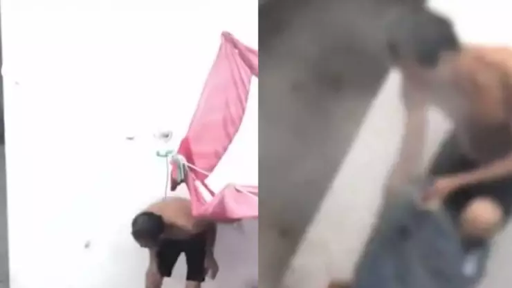 Mujer tenía amarrado a un hombre