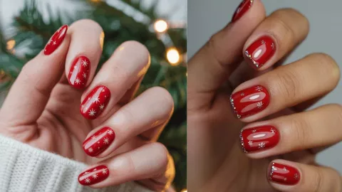 7 diseños solo con color rojo que puedes usar en uñas cortas.