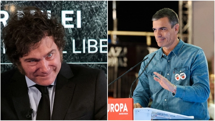 Javier Milei (d) y Pedro Sánchez.