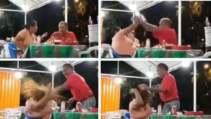 pareja se pelea en taquería y hombre le lanza tacos a su mujer y además le lanza salsa.jpg