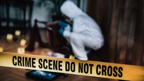 Perito recogiendo evidencia