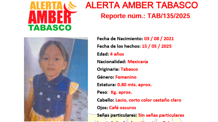 ALERTA AMBER TABASCO: Yaritza Arcos Montejo desapareció en Nacajuca