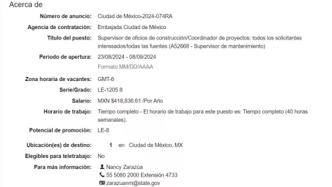 Embajada de EU en México lanza oferta de trabajo con sueldo arriba de 400 mil pesos al año; requisitos indispensable