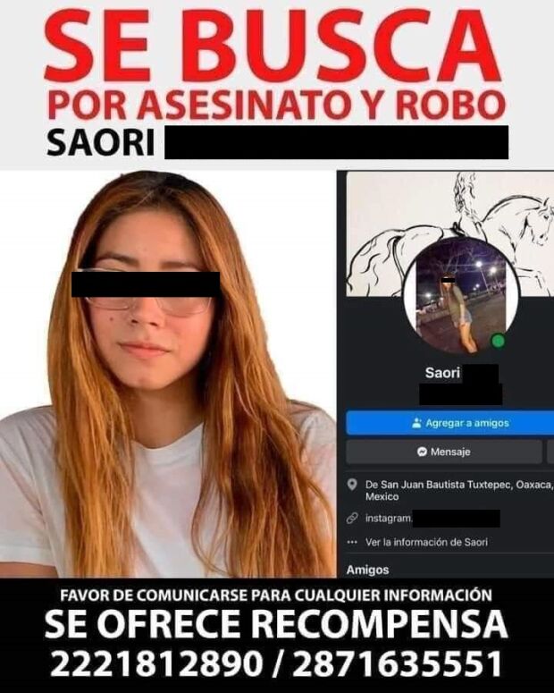 Saori presunta asesina del empresario, Erasmo Vázquez.