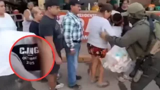 CJNG reparte víveres en Veracruz.