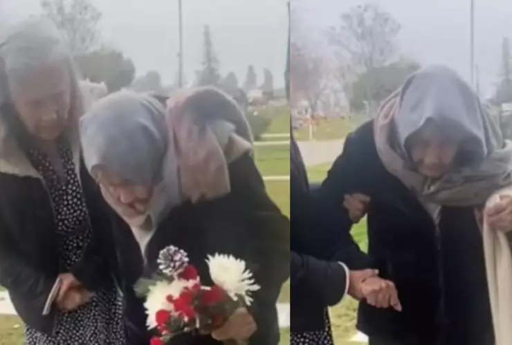 “Ya quiero también estar con ustedes”: Abuelita de 102 años llora en la tumba de su padre