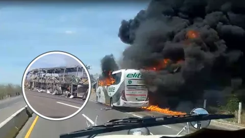 Autobús incendiado en Angostura, Sinaloa.
