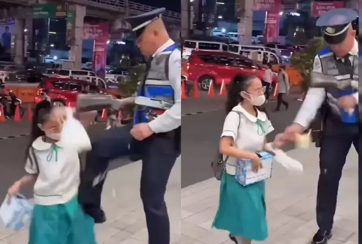 Policía patea a niña