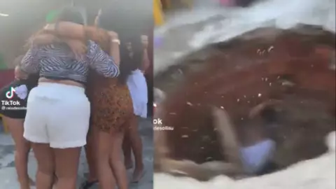 Mujeres caen en socavón mientras bailan.jpg