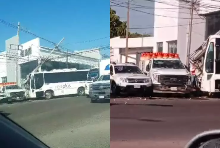 Choca camión contra poste de luz y camioneta repartidor de gas, por el Zapata en Culiacán