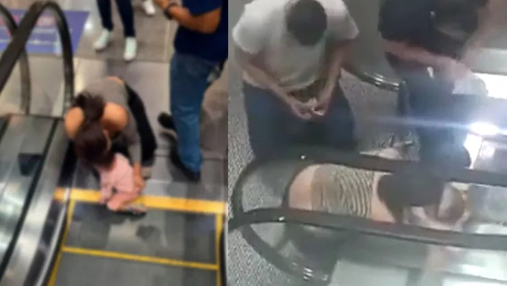 Niña se le atora la mano en escalera