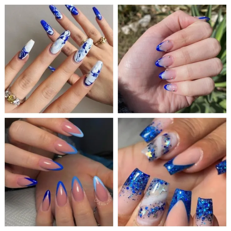 Estilos de uñas acrílicas azules