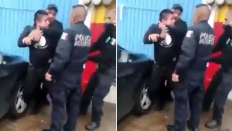 hombre es agredido por elementos de la policía por no dejarlos pasar en la fila de la rosticería.jpg
