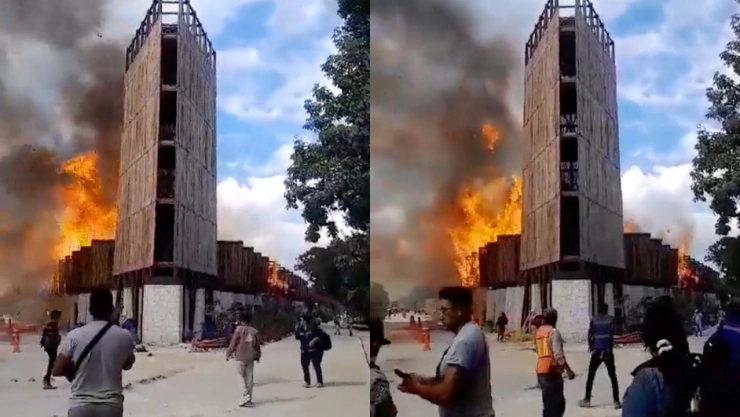 VIDEO: Incendio consume palapa del Parque del Jaguar, proyecto del Tren Maya