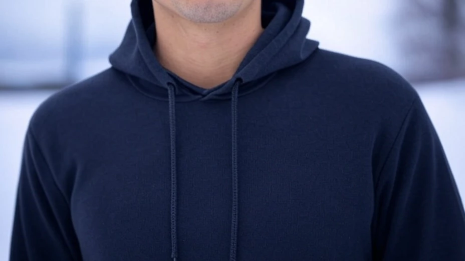 Hombre usando una sudadera para protegerse del frío