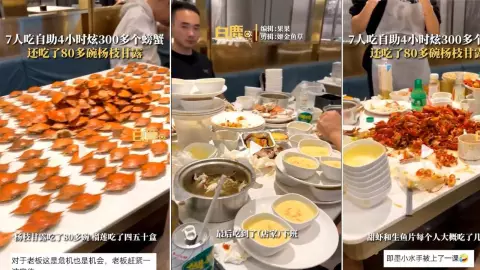 Siete amigos se comen 300 cangrejos y 80 postres en china