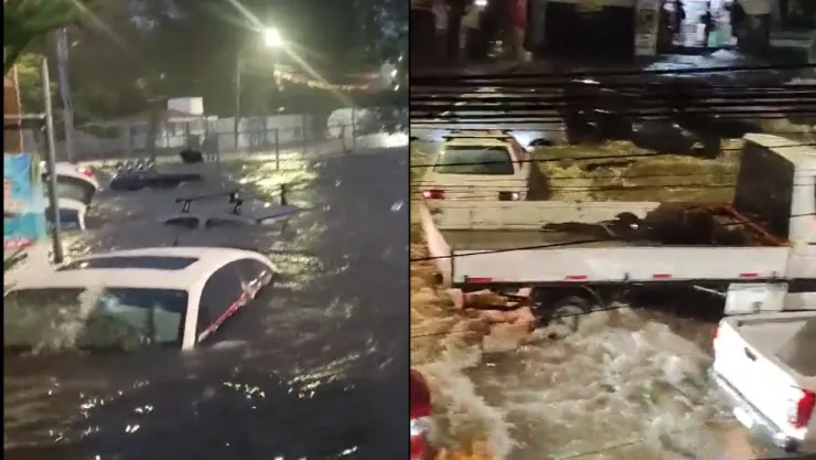 Carros son arrastrados por la corriente tras la fuerte lluvia en Guadalajara