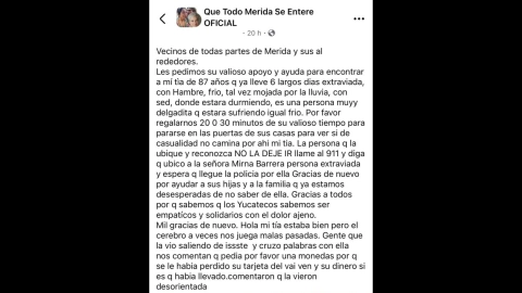 Familiares de doña Mirna del Socorro lanzan DEVASTADOR MENSAJE en redes sociales; lleva 6 días desaparecida