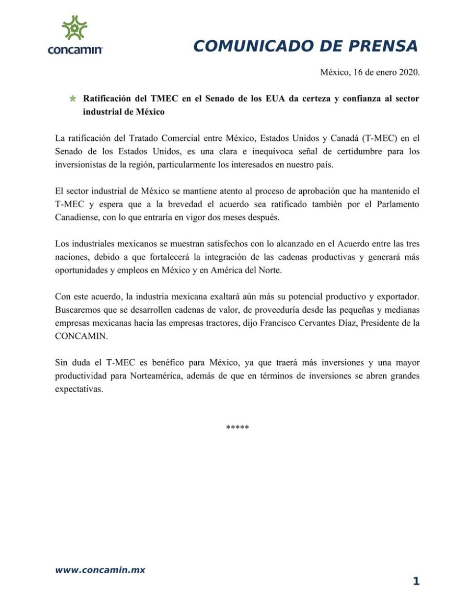 Concamin sobre T-MEC