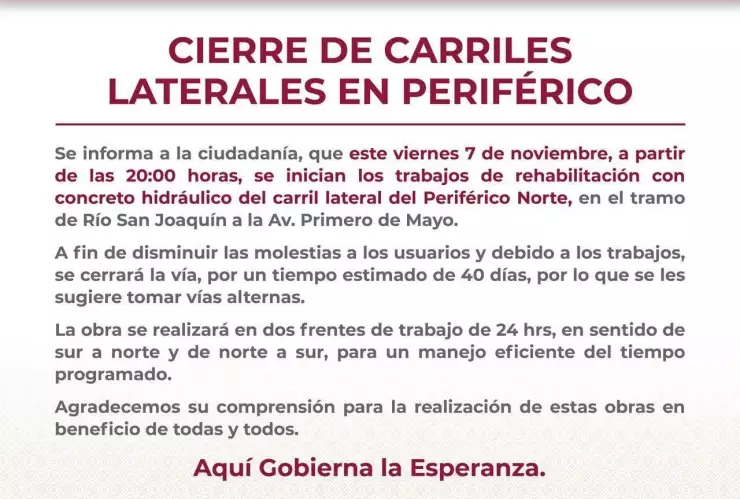 Cierre de Periferico Norte 2025