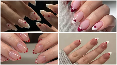 French nails con corazones - diseños de uñas aesthetic para San Valentín 2026