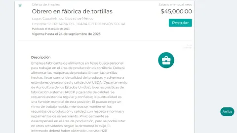 ¿Sabes hacer tortillas Vacante de empleo en EU ofrece 45 mil pesos