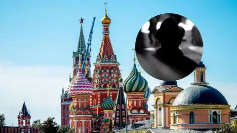 imágenes de la Plaza Roja y de hombre con sombrero.