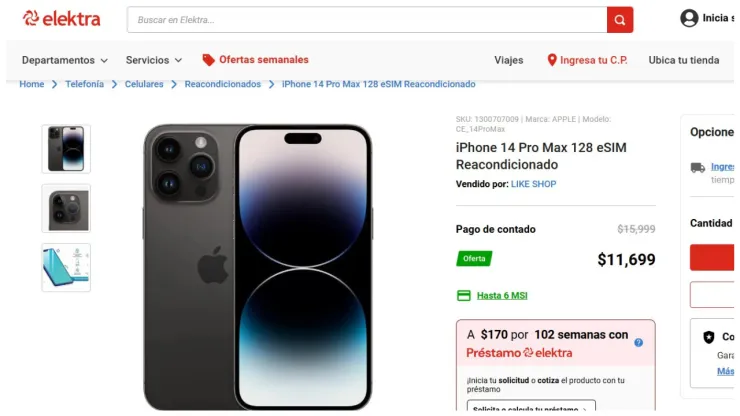 precio del iphone 14 pro max elektra