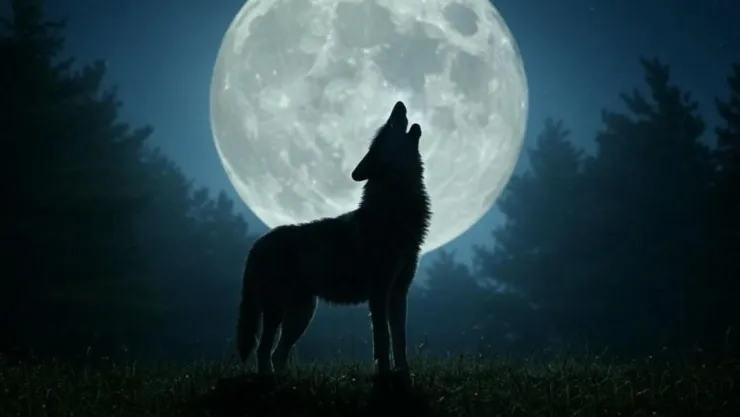 La Luna ilumina a un lobo feroz en representación de la primera luna llena de 2025.