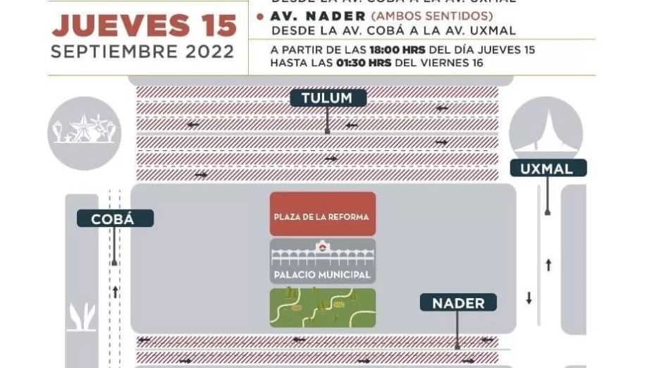Anuncian cierres de calles por fiestas patrias en Cancún