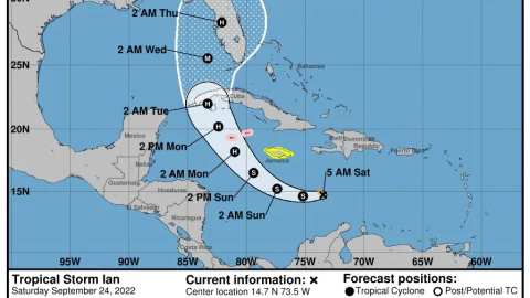 trayectoria de tormenta tropical Ian
