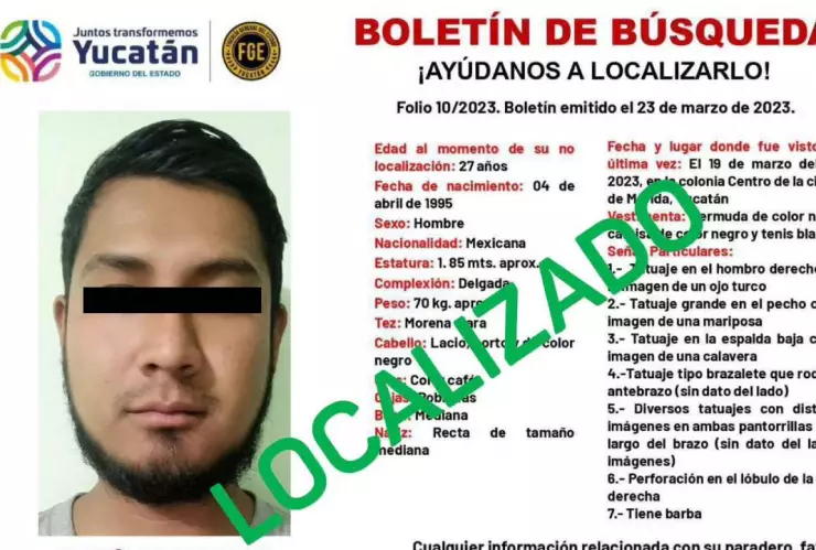 FGE da con el paradero de joven DESAPARECIDO en Yucatán