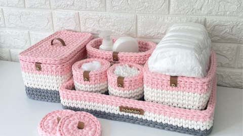 Cómo hacer cestos organizadores a crochet con trapillo y cartón paso a paso