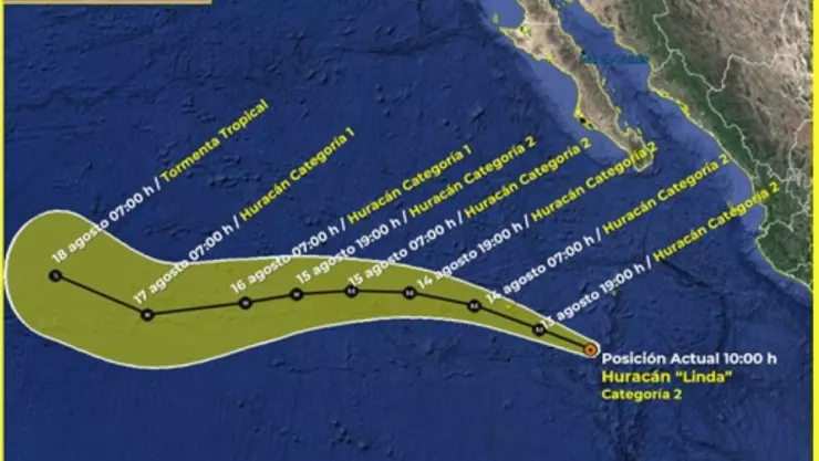 Linda se fortalece a huracán categoría 2 frente a Cabo San Lucas 