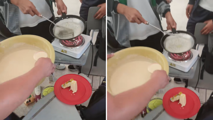 Estudiantes cocinan hot cakes en clase tras prohibición de comida chatarra en escuelas.png