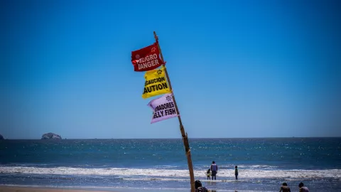 Banderas en playas de Mazatlán