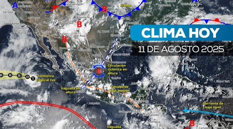 Mapa satelital de cómo estará el clima en México este lunes 11 de agosto.