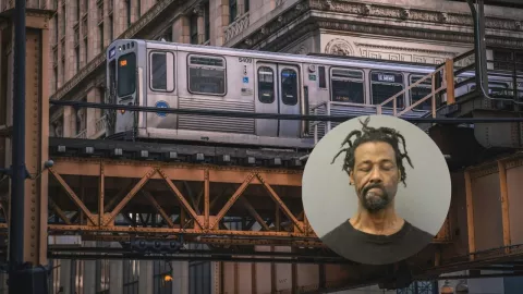 Foto de tren de Chicago y de Lawrence Reed, quien agredió a una mujer.