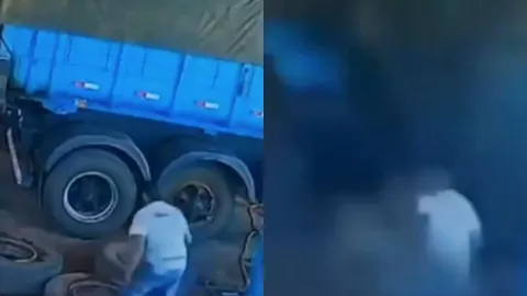 ¡TRÁGICO VIDEO! Un hombre cambiaba un neumático y repentinamente explota; murió al instante en Brasil