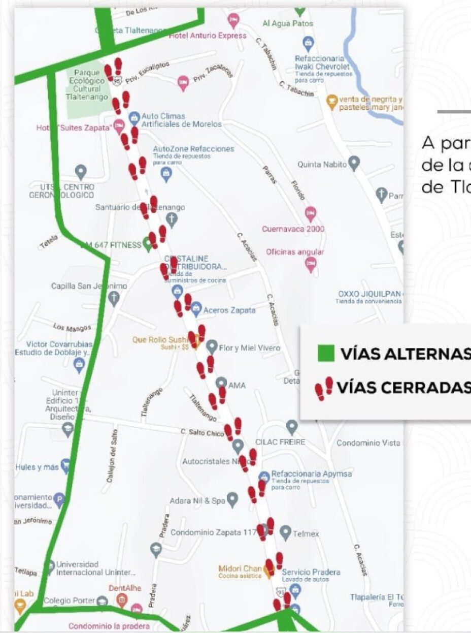 Vias alternas Feria Tlaltenango Cuernavaca