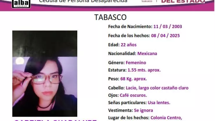 Protocolo Alba para localizar a Gabriela Guadalupe Trujillo Vazquez