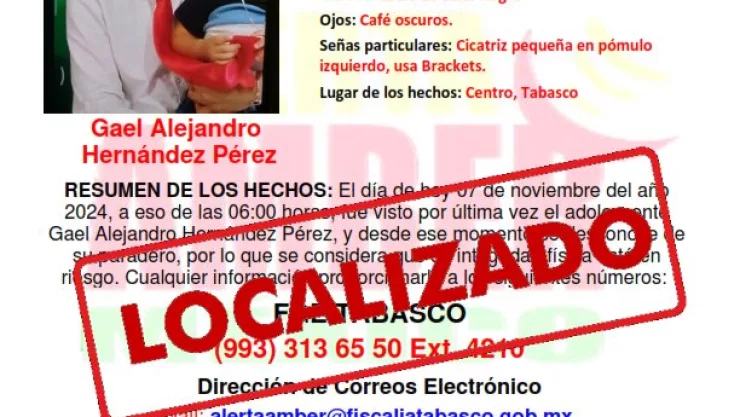 ALERTA AMBER TABASCO: Gael Alejandro fue visto por última vez en Centro, Tabasco