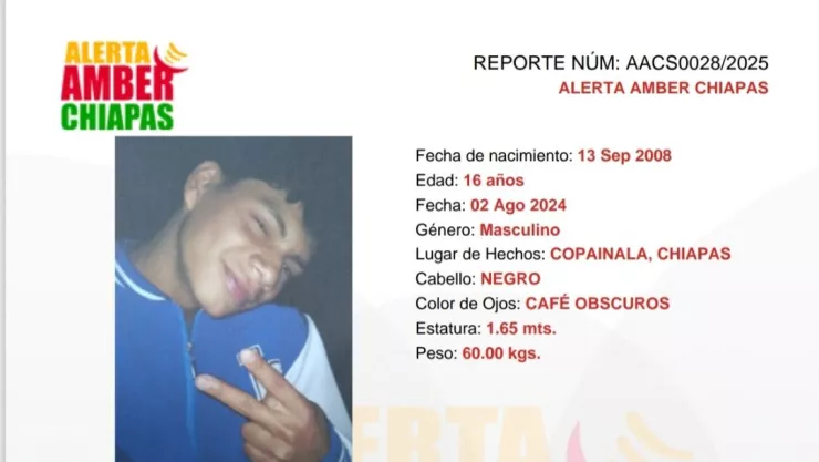 ALERTA AMBER CHIAPAS: Fabricio García de 16 años desapareció en Copainalá