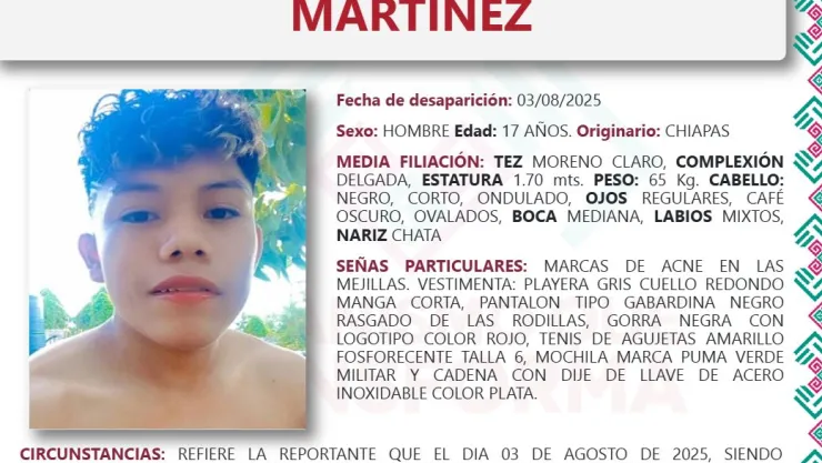 ALERTA AMBER CHIAPAS 2025: José Manuel Vázquez Martínez