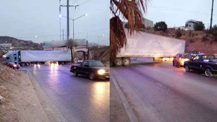 Tráiler bloquea vialidad en Libramiento Sur de Tijuana y genera afectaciones viales