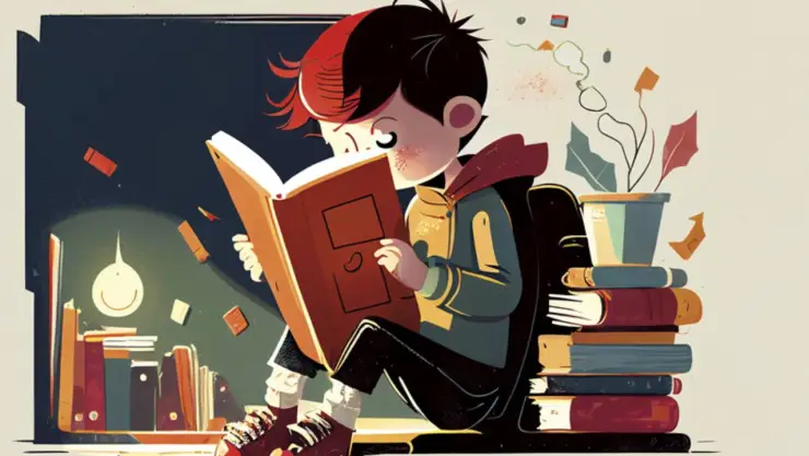 Niño leyendo libros